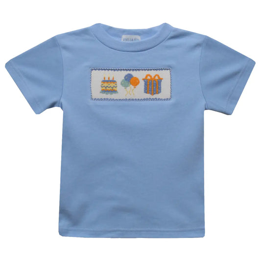 Birthday Smocked Light Blue Knit Tee Shirt