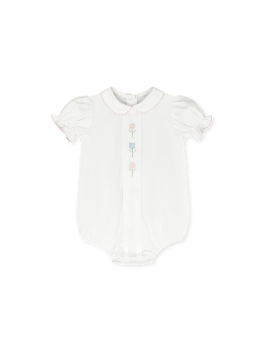 Bluebonnet Bubble - White Pique with Floral Embroidery