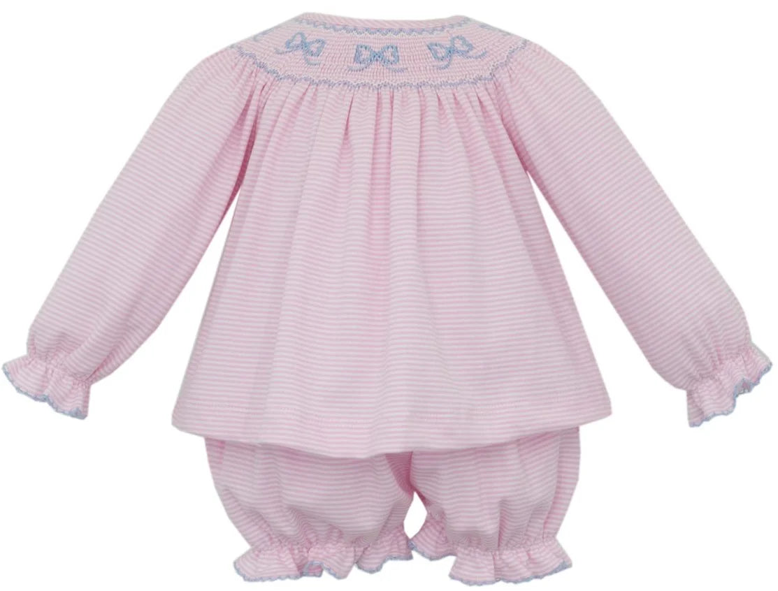 Bows- Pink Knit Stripe Bishop Bloomer Set