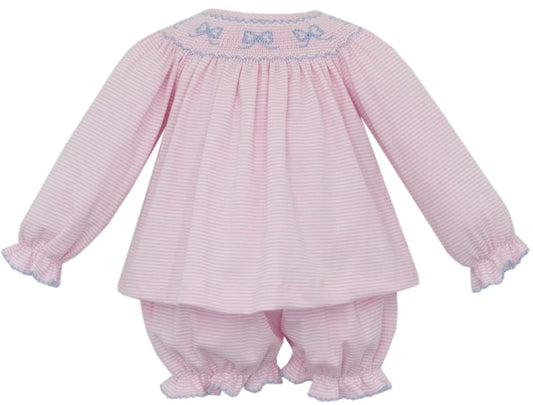 Bows- Pink Knit Stripe Bishop Bloomer Set