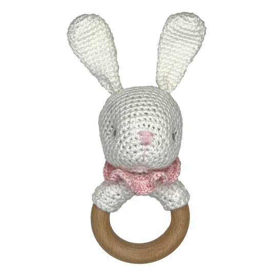 Bunny Bamboo Crochet Woodring Rattle Pink