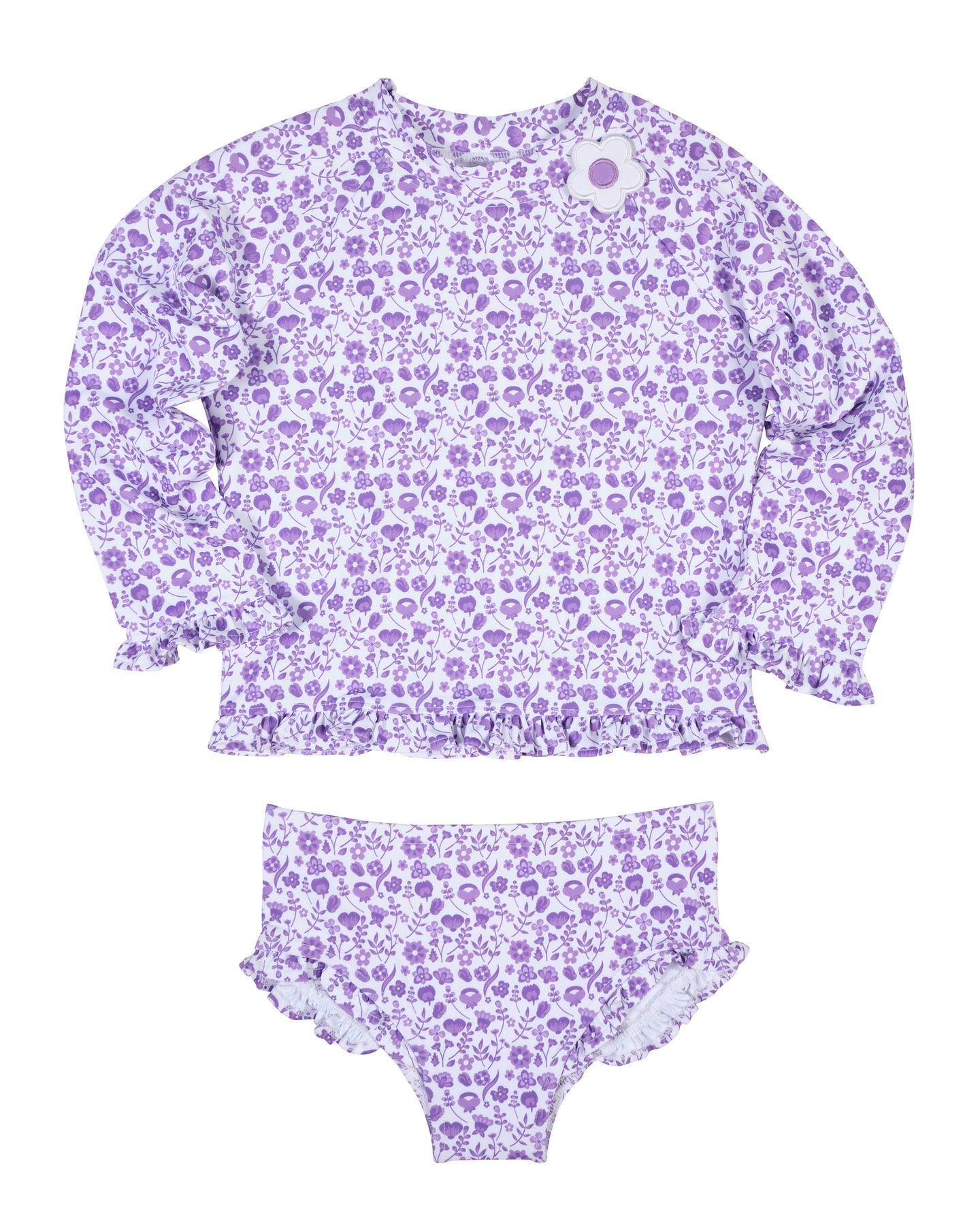 Floral Print Rashguard Swimsuit with Ruffles