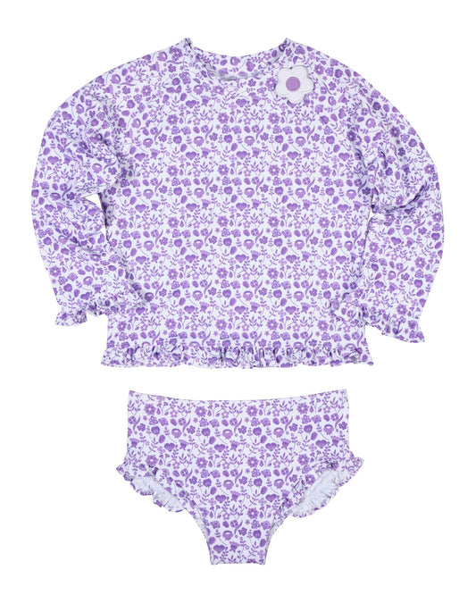 Floral Print Rashguard Swimsuit with Ruffles