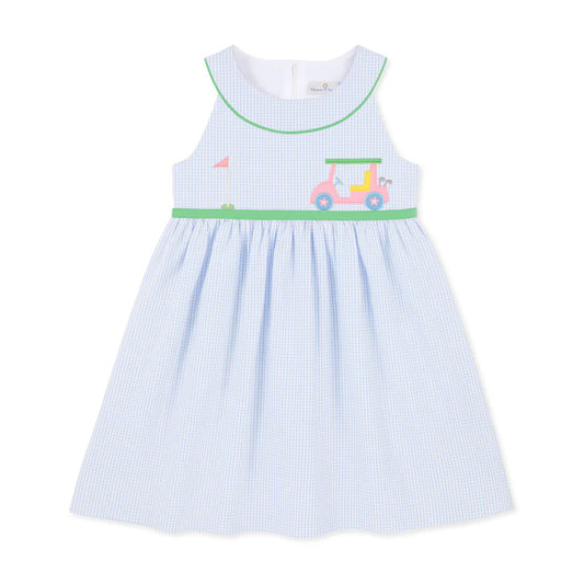 Check Seersucker Dress with Golf Cart