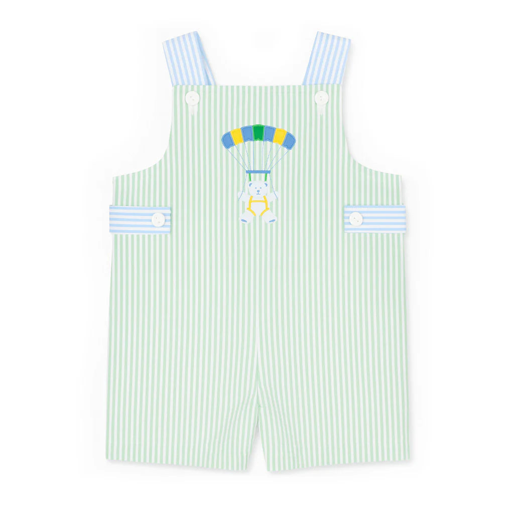 Seersucker Shortall With Parachute Bear