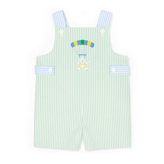 Seersucker Shortall With Parachute Bear