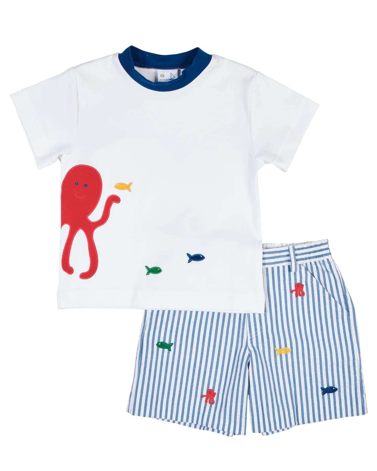 Seersucker Short With Embroidered Sea Creatures