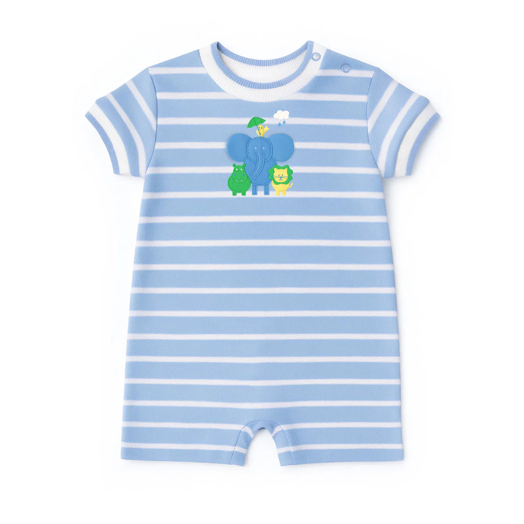 Stripe Knit Shortall With Elephant & Friends