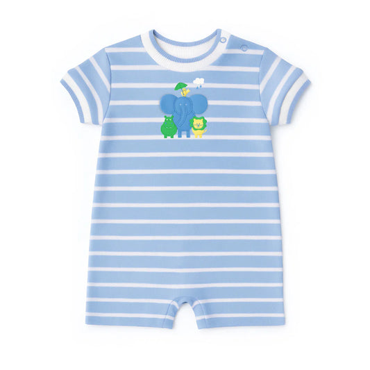 Stripe Knit Shortall With Elephant & Friends