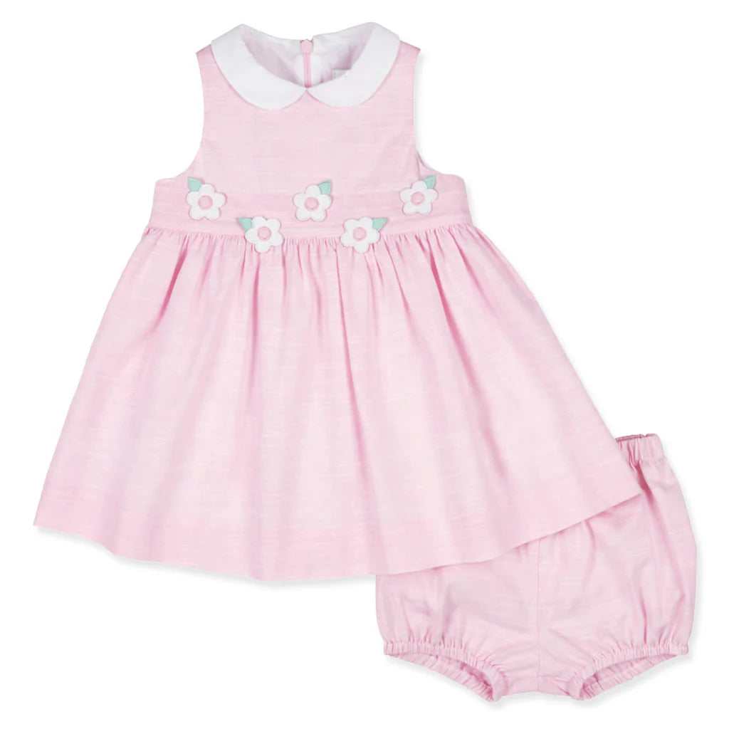 Linen Look Dress & Bloomer With Flowers