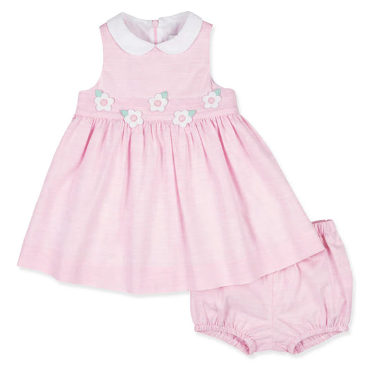 Linen Look Dress & Bloomer With Flowers