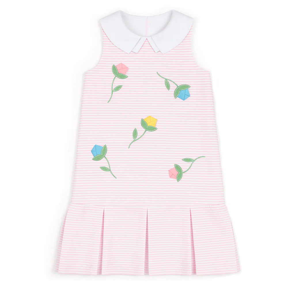Stripe Pique Dress With Tulips