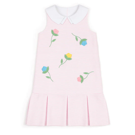 Stripe Pique Dress With Tulips