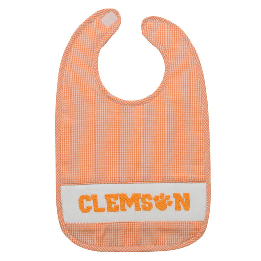 Clemson Smocked Orange Gingham Bib