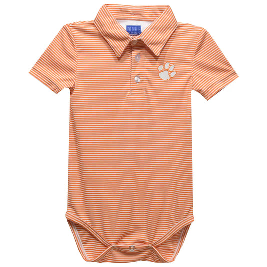 Clemson Tigers Embroidered Orange Stripe Knit Polo Onesie
