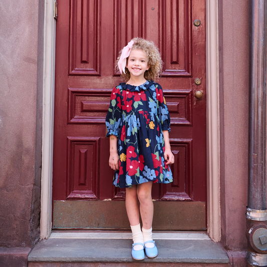 Amara Dress- Navy Hibiscus Floral