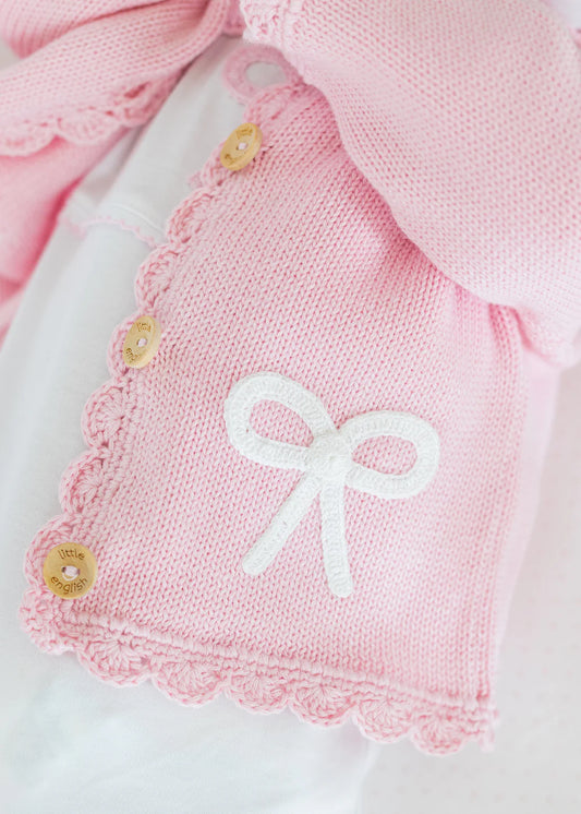 Crochet Cardigan- Pink Bow