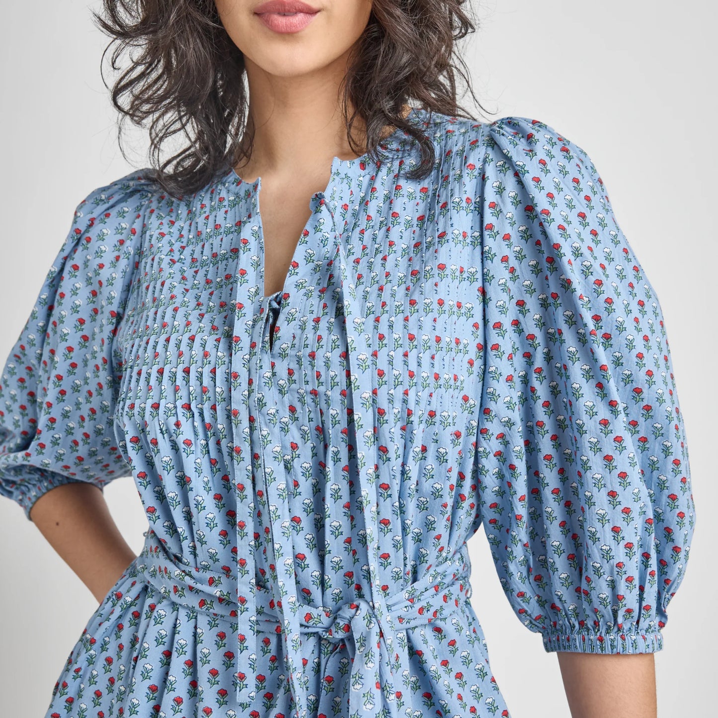 Pintuck Indira Dress- Light Blue Carnation