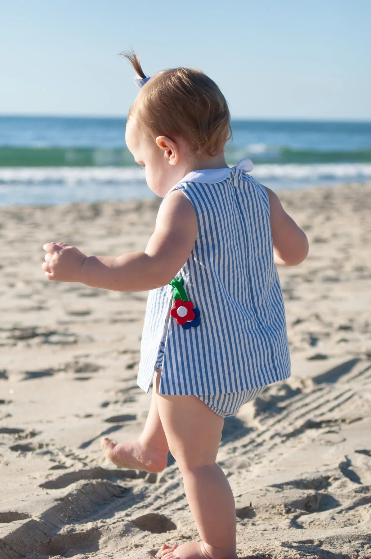 Seersucker Dress & Bloomer With Flowers