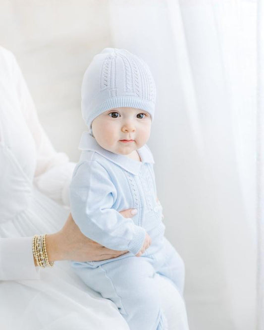 Collar Knit Longall with Hat- Blue