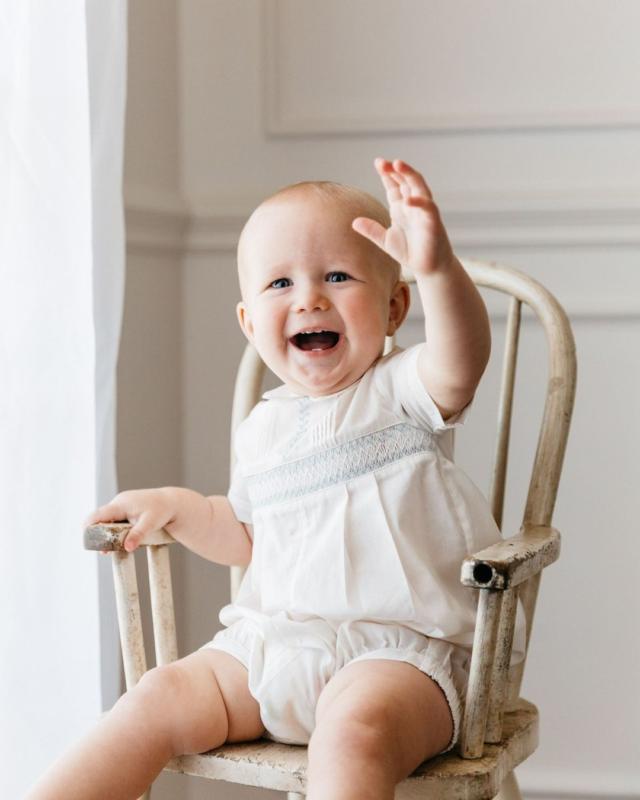 Vintage Romper- Ivory with Powder Blue
