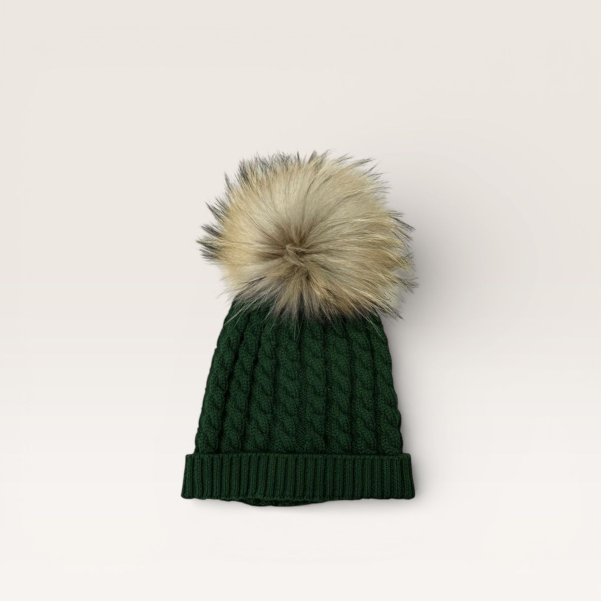 Cable Toboggan Hat with Pom- Evergreen Natural Pom