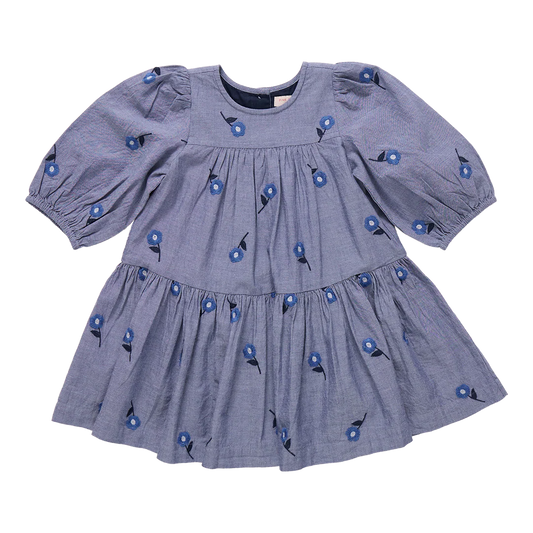 Girls Fiona Dress - Blue Blossom Embroidery