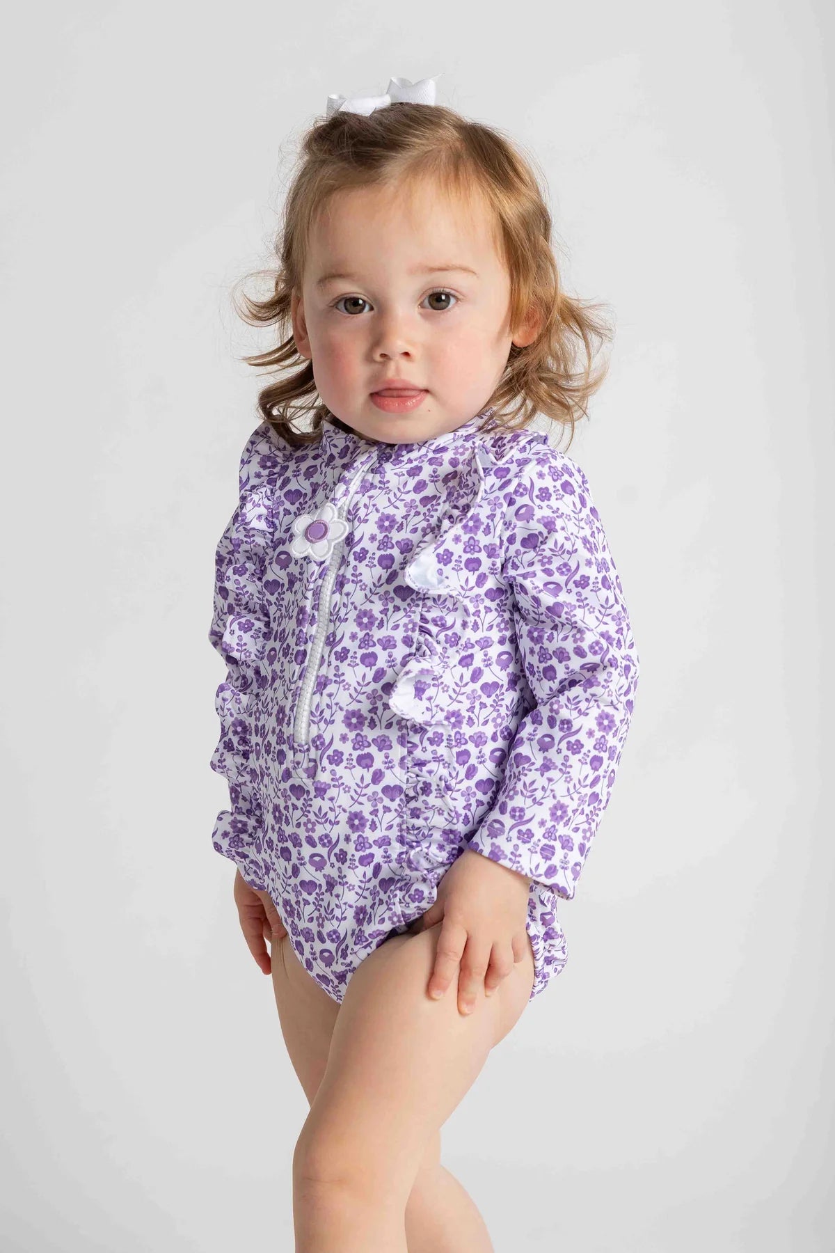 Floral Print One Piece Rashguard with Ruffles