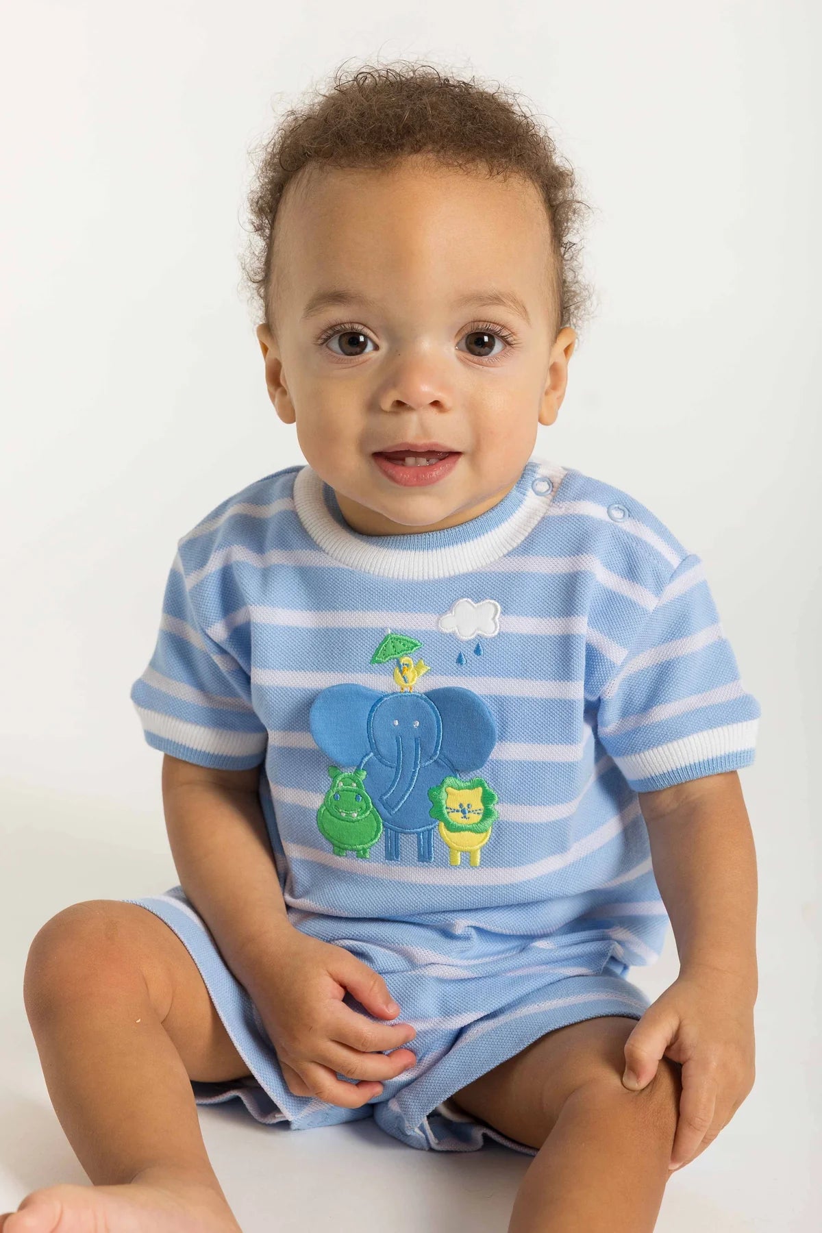 Stripe Knit Shortall With Elephant & Friends