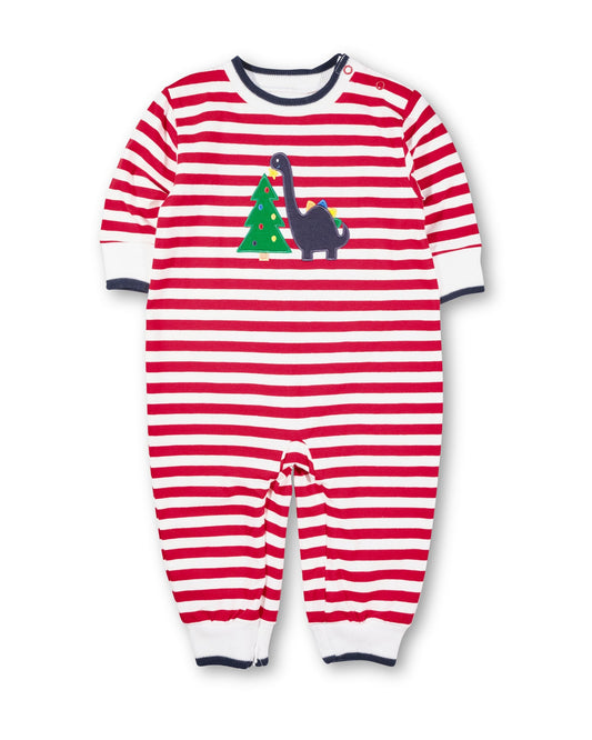 Stripe Knit Longall With Dino & Chistmas Tree