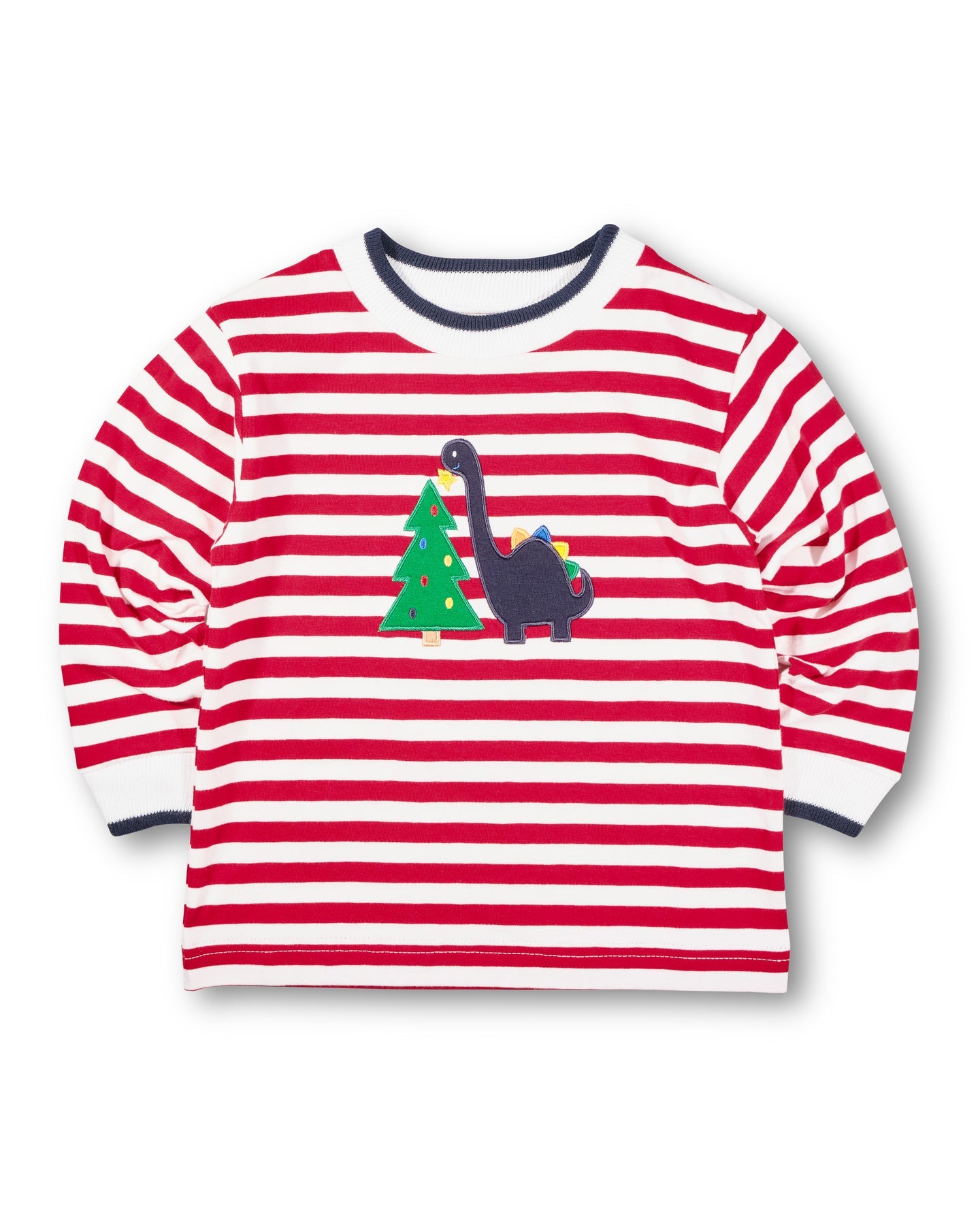 Stripe Knit Shirt With Dino & Christmas Tree
