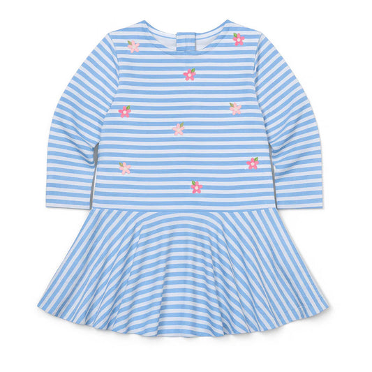 Stripped Knit Dress with Embroidered Flowers