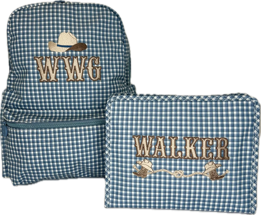 Roadie Large Zip Pouch- Rodeo Check Indigo