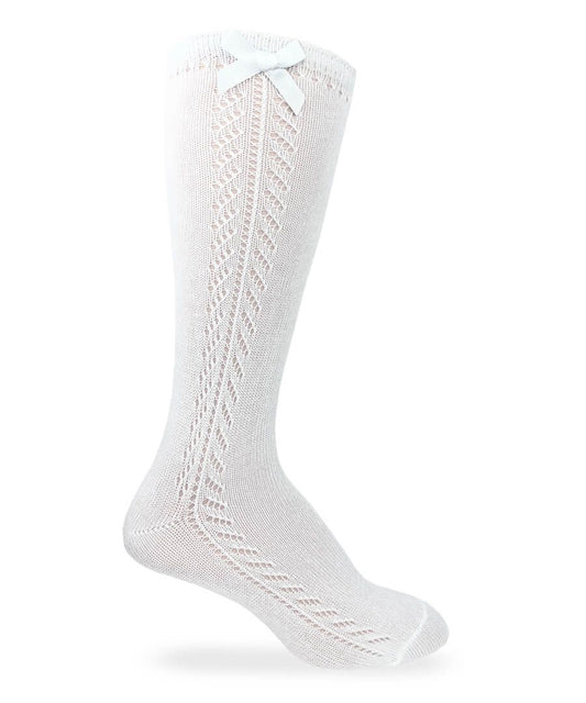 Jefferies Socks Pointelle Bow Knee High Socks WHITE 1 Pair