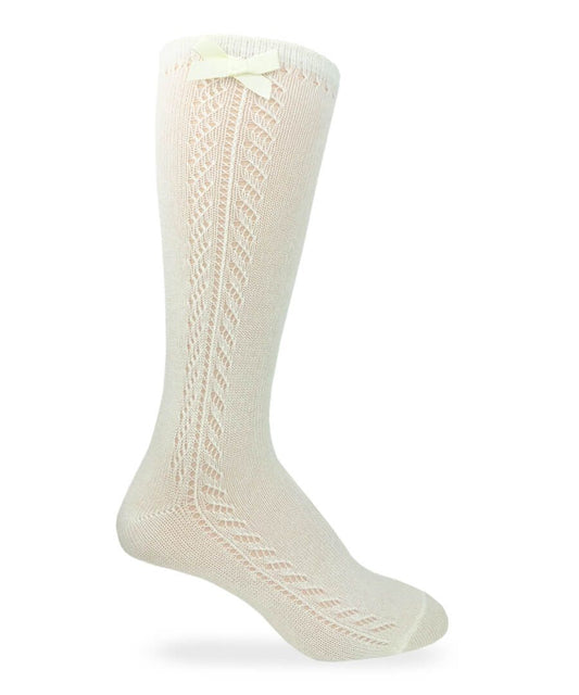 Jefferies Socks Pointelle Bow Knee High Socks IVORY 1 Pair