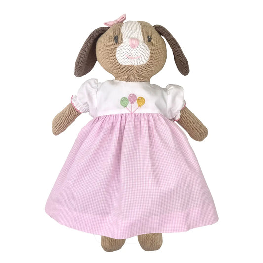 Knit Dog Doll with Birthday Embroidered Dress, 14" Plush