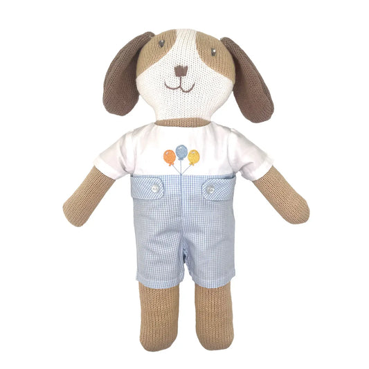 Knit Dog Doll with Birthday Embroidered Romper, 14" Plush