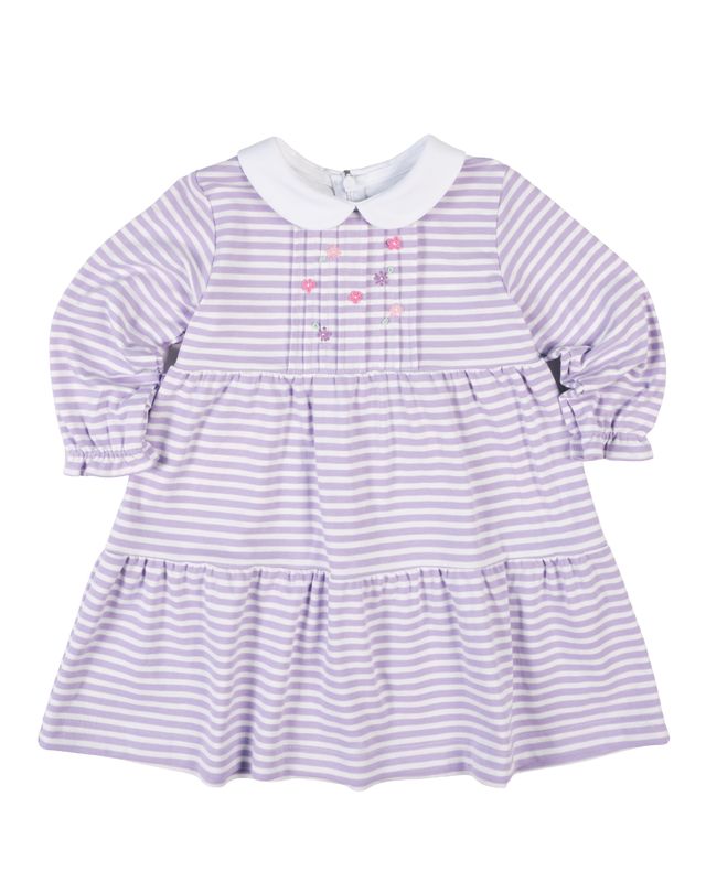 Stripe Knit Dress With Embroidered Flowers