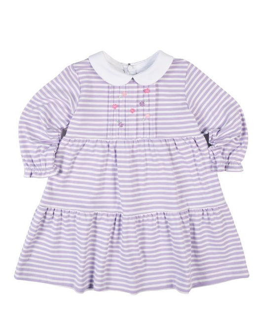 Stripe Knit Dress With Embroidered Flowers