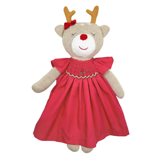 Knit Reindeer Doll with Solid Red Dress