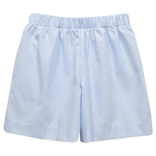 Light Blue Gingham Boys Pull on Short with Back Pocket