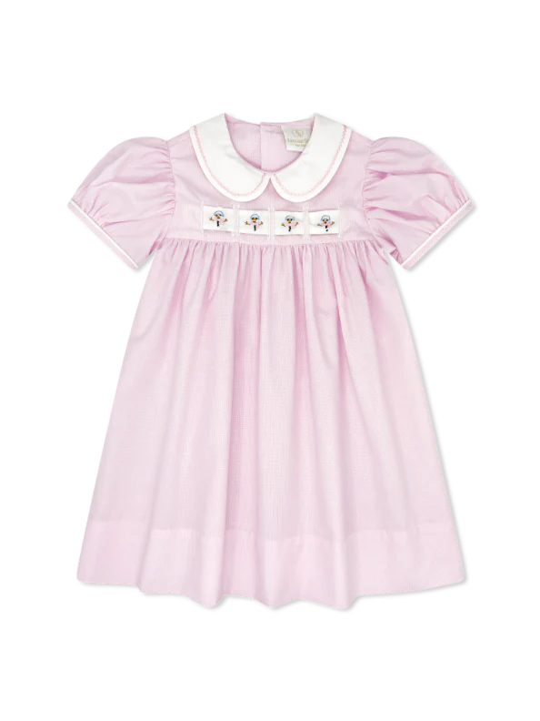 Ruth Ribbon Dress- Baby Pink Minigingham