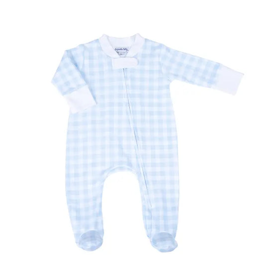 Baby Checks Zip Footie- Blue