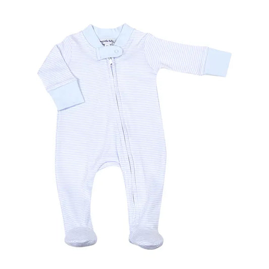 Mini Stripes Zip Footie- Blue