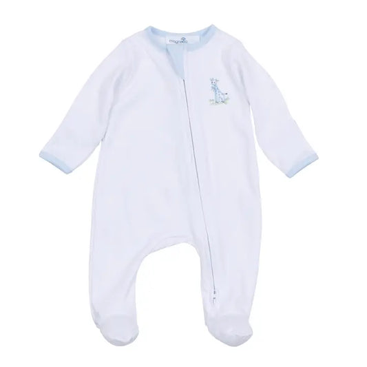 Vintage Giraffe Zip Footie- Light Blue