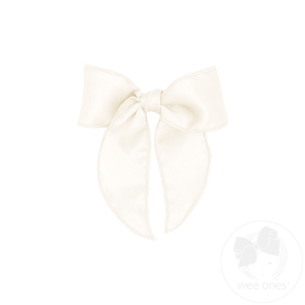 Medium Satin Bowtie with Twisted Wrap and Whimsy Tails, Off White