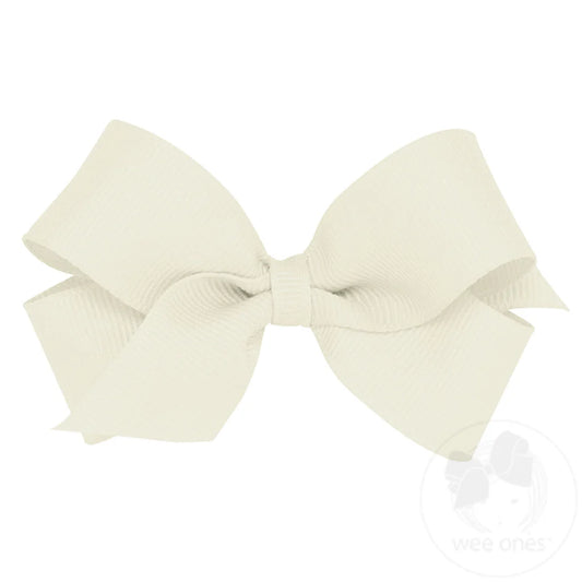 Mini Classic Grosgrain Hair Bow (Plain Wrap) Antique White