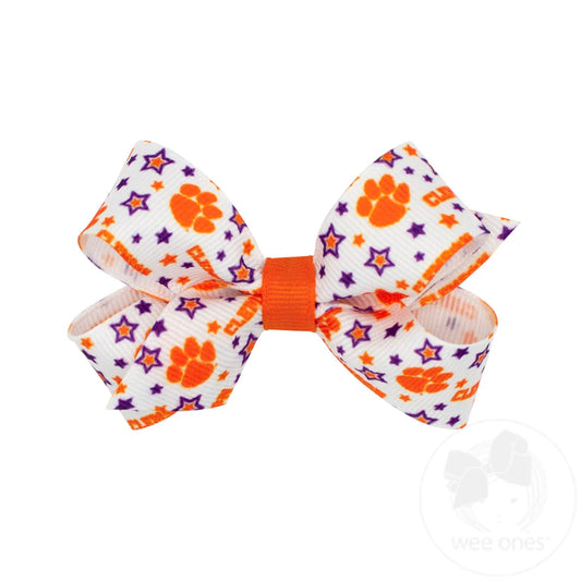 Mini Signature Collegiate Logo Print Grosgrain Hair Bow, Clemson