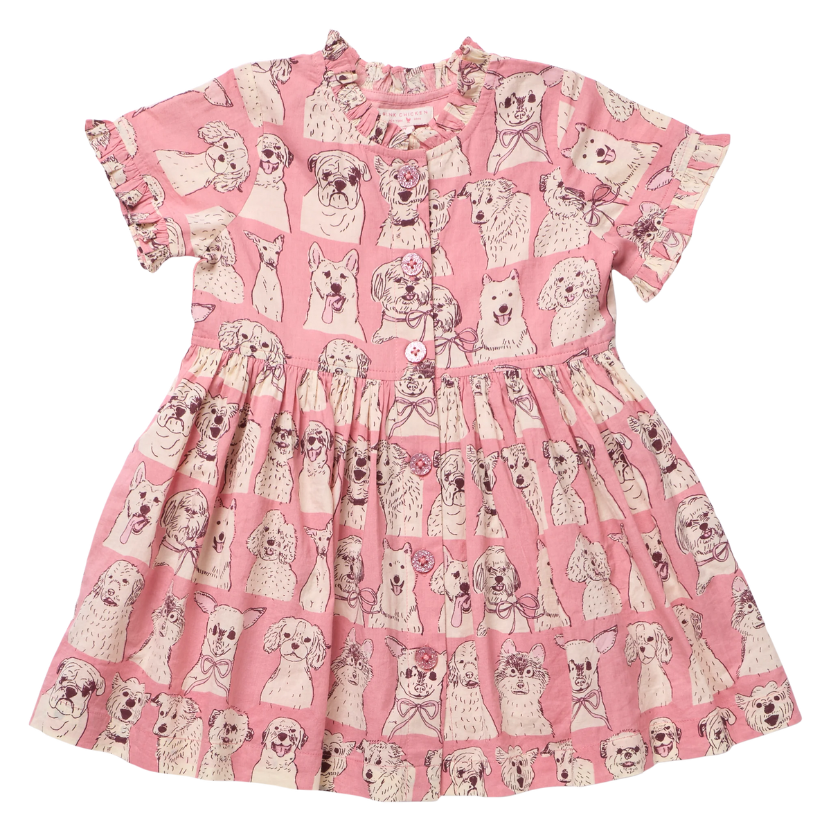 Autumn Dress- Pink Sketched Dogs