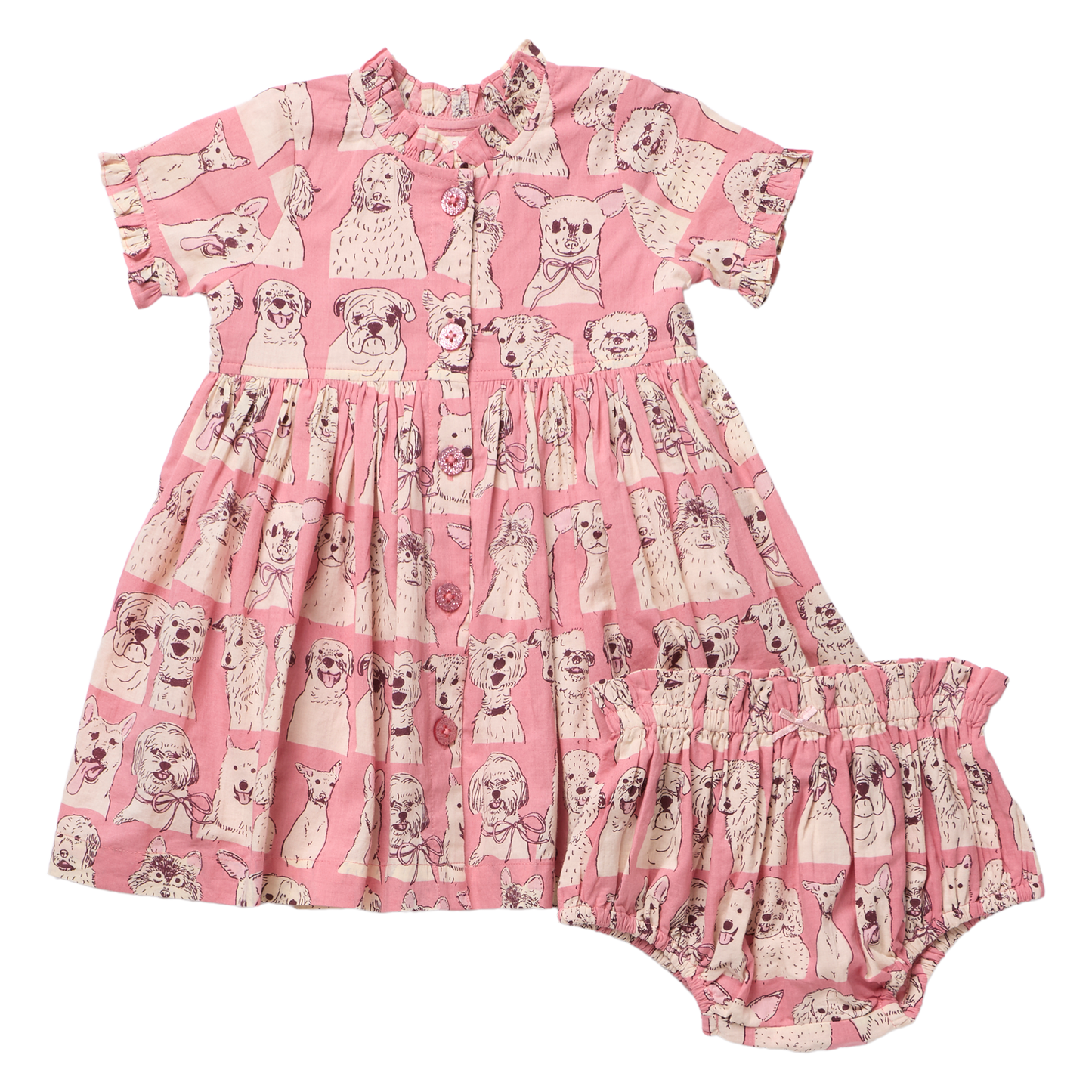 Autumn Dress- Pink Sketched Dogs